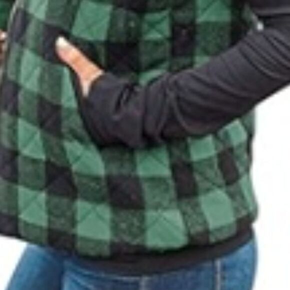 Risen NWT green & black buffalo check vest w sherpa lining - Picture 3 of 8